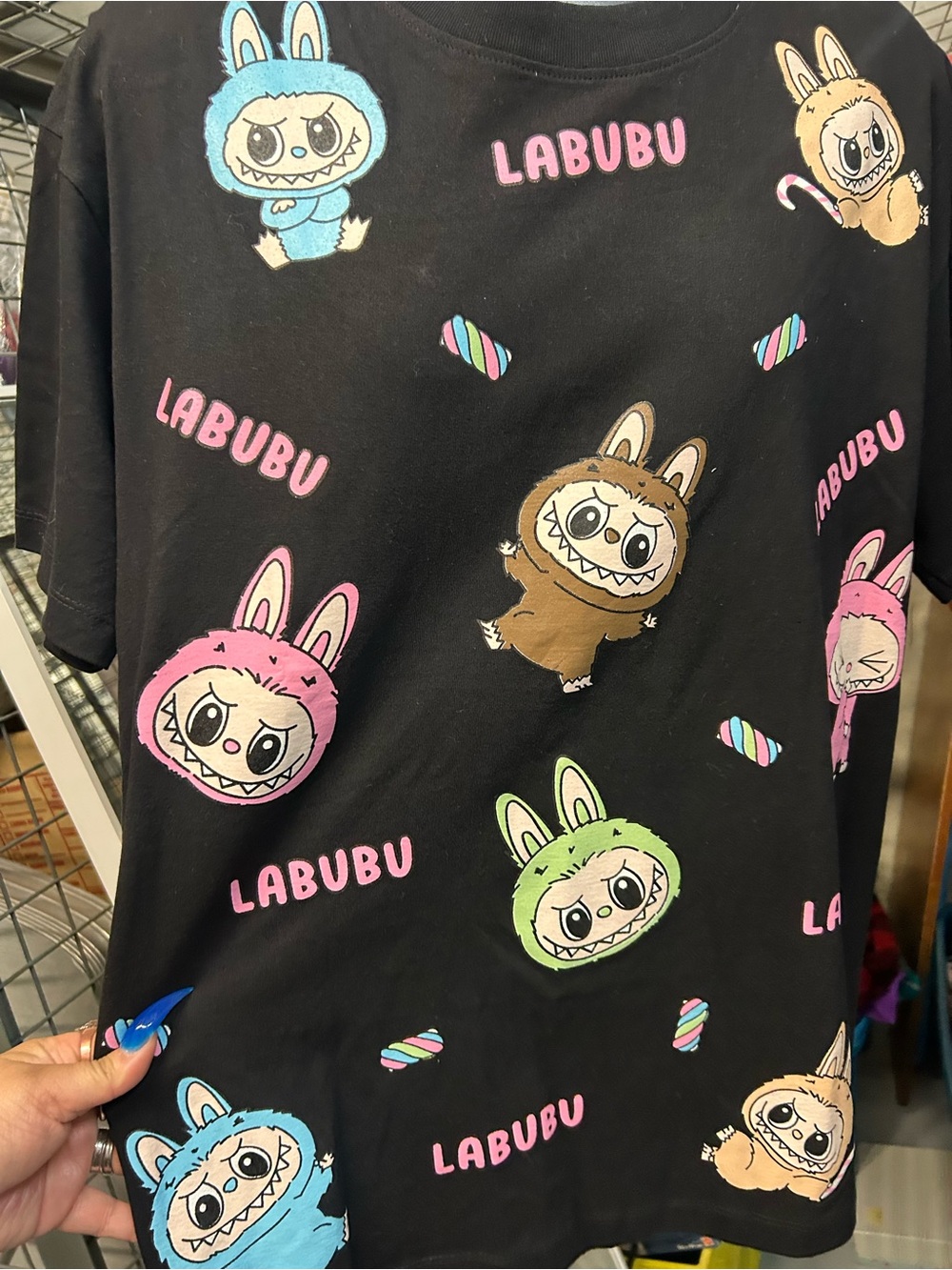 Brand new with tags Black LABUBU Graphic Tee with Colorful Character Print L - Picture 9 of 13